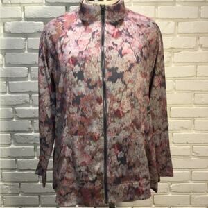 Christopher & Banks purple print long sleeve thumb hole full zip jacket 1X